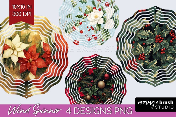 Poinsettia Wind Spinner Sublimation PNG - Christmas Round example image 1