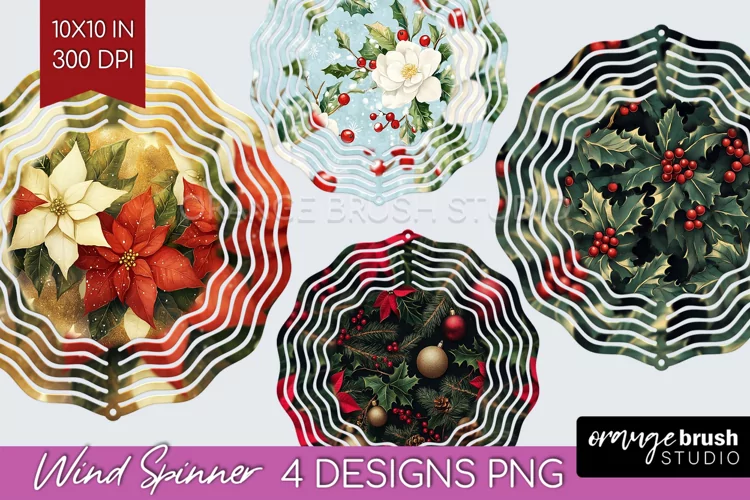 Poinsettia Wind Spinner Sublimation PNG - Christmas Round