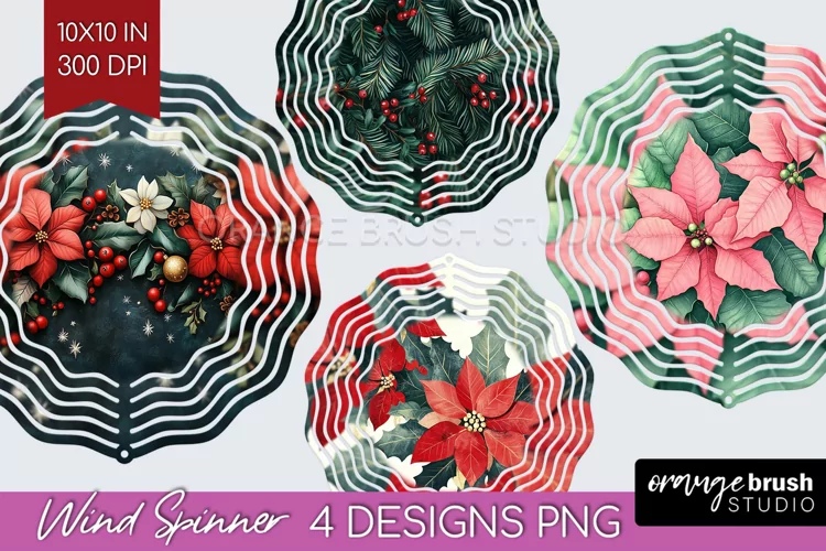 Poinsettia Wind Spinner Sublimation PNG - Christmas Round