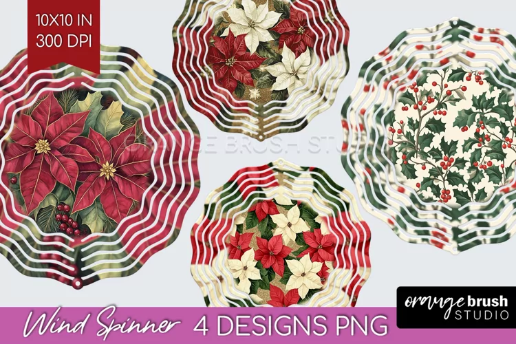 Poinsettia Wind Spinner Sublimation PNG - Christmas Round