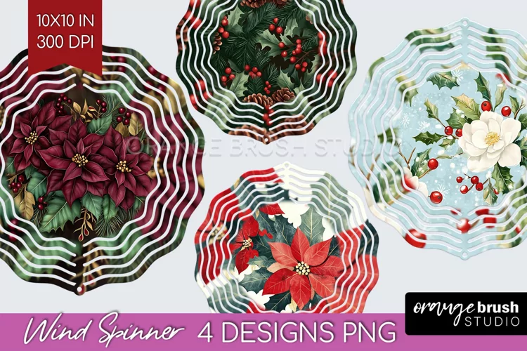 Poinsettia Wind Spinner Sublimation PNG - Christmas Round