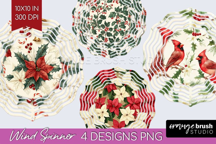 Poinsettia Wind Spinner Sublimation PNG - Christmas Round example image 1