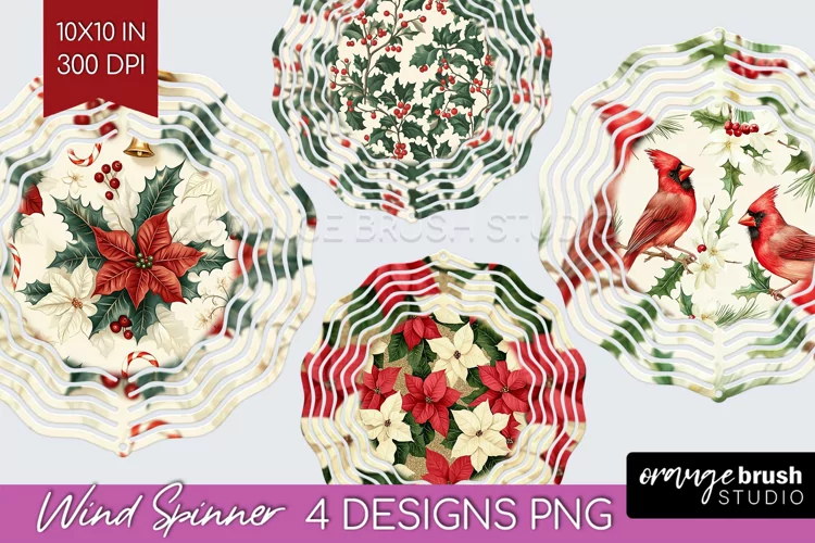 Poinsettia Wind Spinner Sublimation PNG - Christmas Round