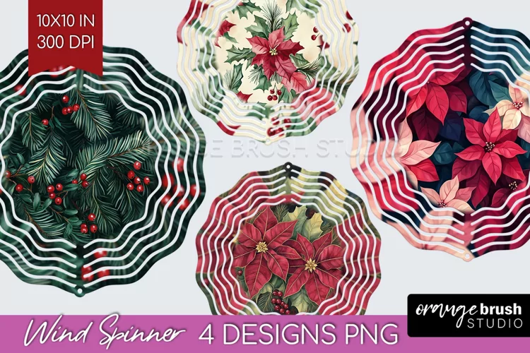 Poinsettia Wind Spinner Sublimation PNG - Christmas Round