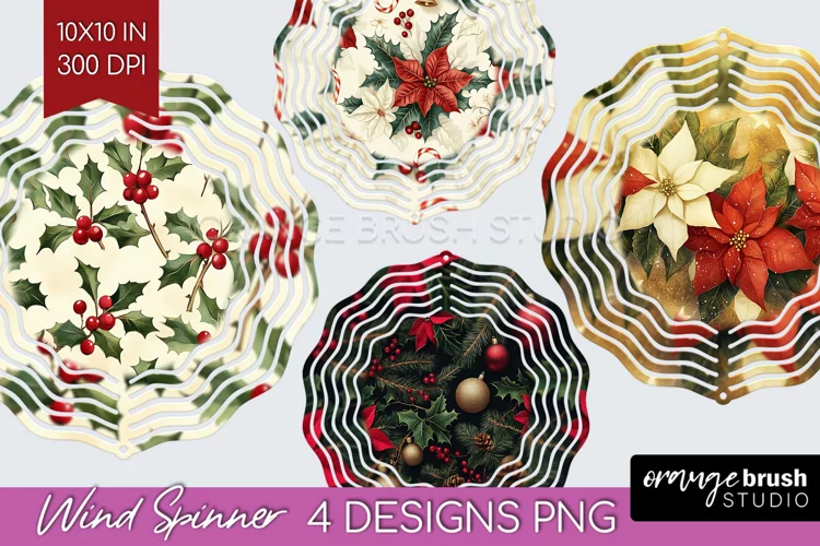 Poinsettia Wind Spinner Sublimation PNG - Christmas Round