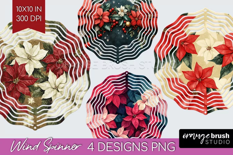Poinsettia Wind Spinner Sublimation PNG - Christmas Round