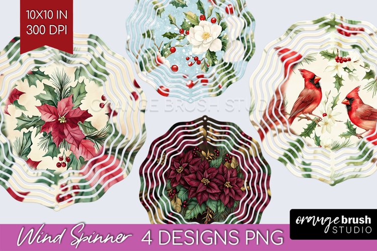 Poinsettia Wind Spinner Sublimation PNG - Christmas Round example image 1