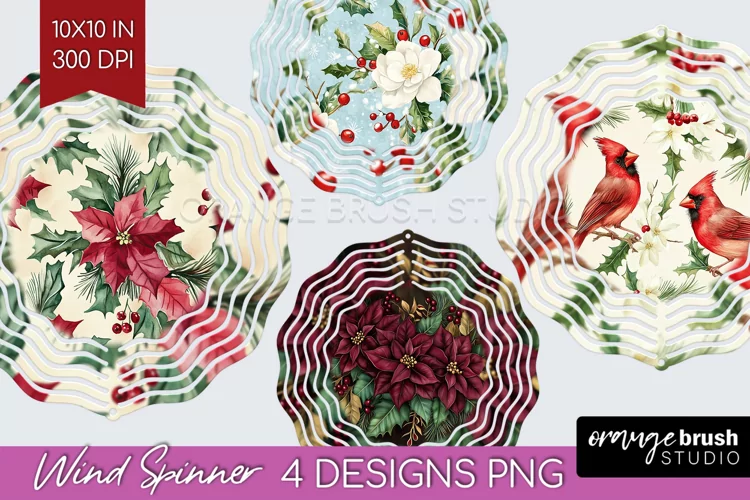 Poinsettia Wind Spinner Sublimation PNG - Christmas Round
