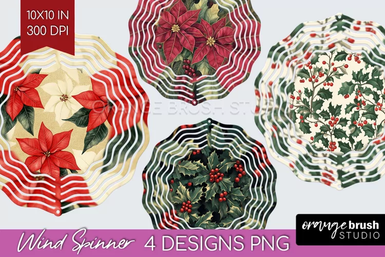 Poinsettia Wind Spinner Sublimation PNG - Christmas Round
