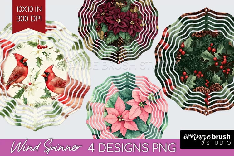 Poinsettia Wind Spinner Sublimation PNG - Christmas Round