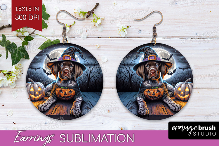 Pointer Dog Round Earrings Halloween PNG Sublimation