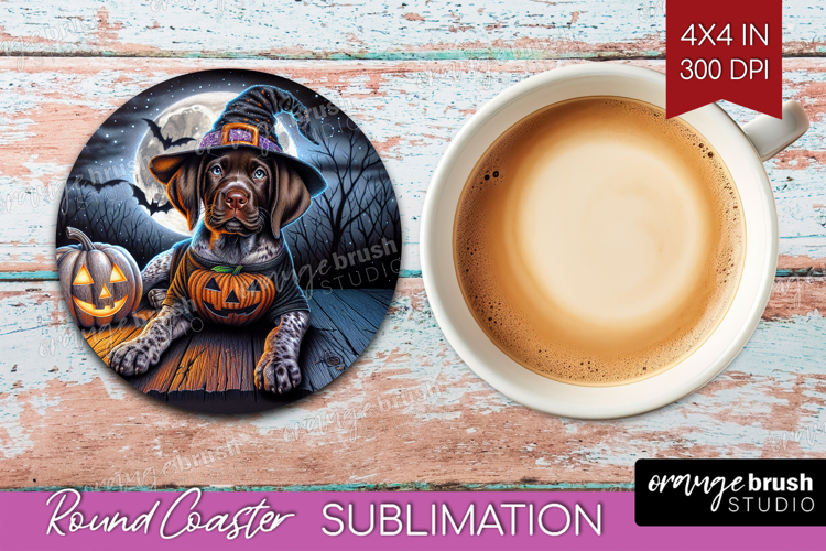 Pointer Dog Round Coaster Halloween Coaster PNG Sublimation