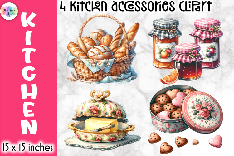 Vintage Kitchen Accessories Clipart, Retro Cooking & Baking
