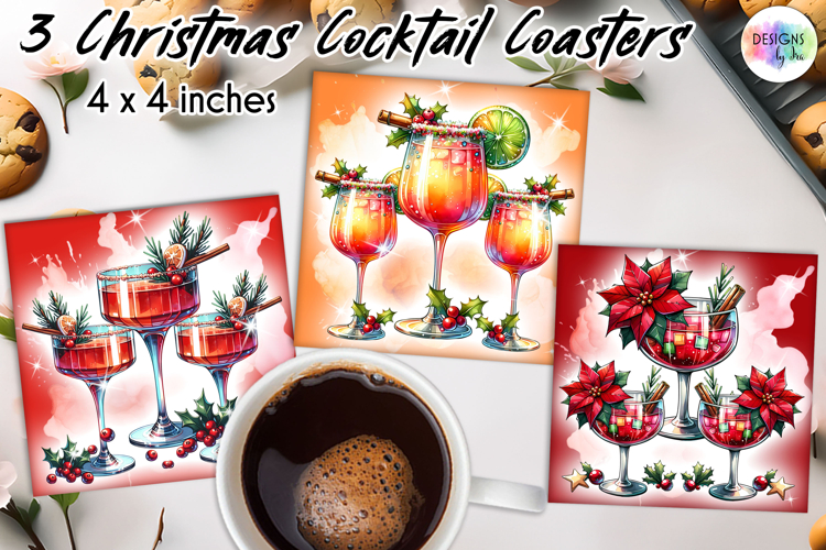 Christmas Cocktail Coasters, Christmas Party Coasters PNG