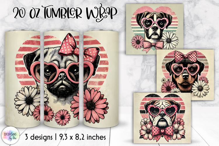 Dog Lover Tumbler Wraps, Vintage Valentine Tumbler Design