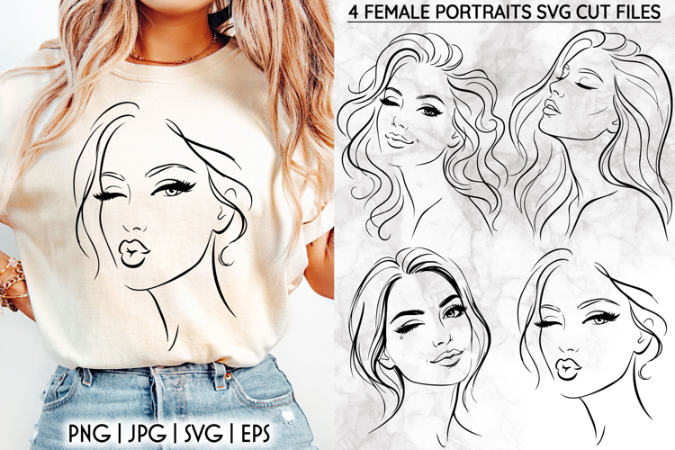 Female Portrait SVG, Woman Face Line Art, Beauty Silhouette