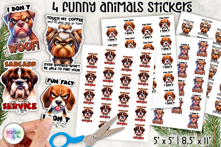 Sarcastic Animals Sticker, Funny Grumpy Dog Stickers