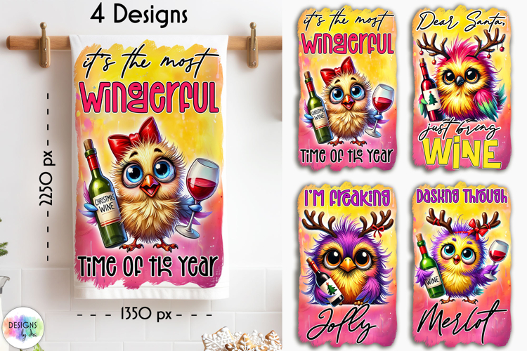Funny Christmas Kitchen Towel, Christmas Bird, Wine Lover