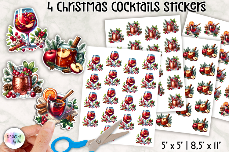 Christmas Cocktail Stickers | Festive Holiday Drinks Sticker
