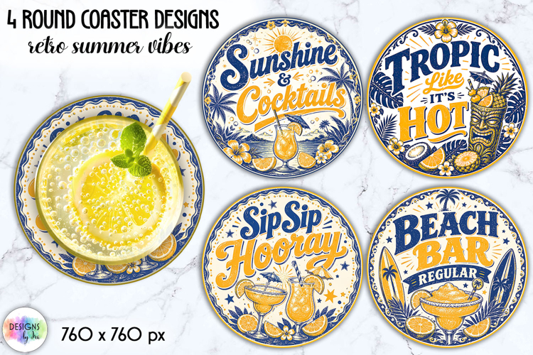 Retro Summer Coastal Coaster Sublimation, Beach Cocktails
