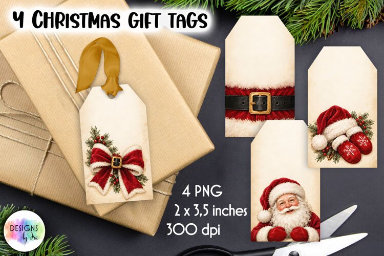 Vintage Gift Tags Printable, Santa Christmas Gift Tags example image 1