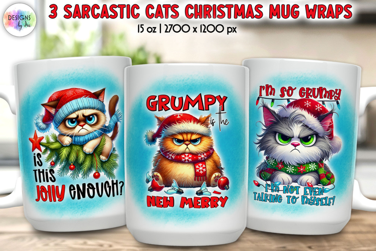 Sarcastic Christmas Mug Wrap Design, Funny Cat Lover Print