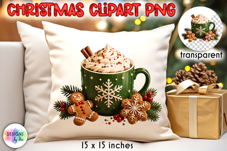 Christmas Cocoa Mug With Gingerbread Cookies PNG