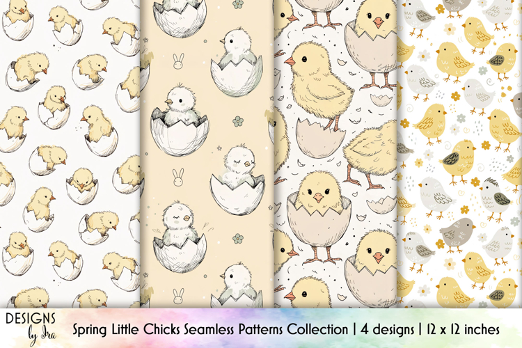 Cute Little Chicks Patterns, Easter Seamless Patterns