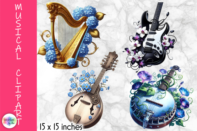 Musical Instruments with flowers Clipart, Music and Flowers