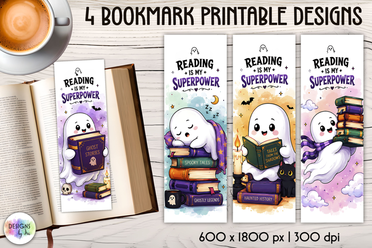 Cute Ghost Reading Bookmarks, Halloween Printable