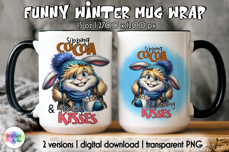 Cute Winter Animals Mag Wrap, Hot Cocoa Mug Wrap PNG