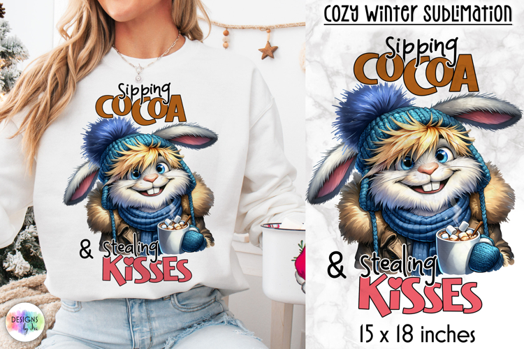 Cute Winter Animal Sublimation, Hot Cocoa Quote PNG, Cozy