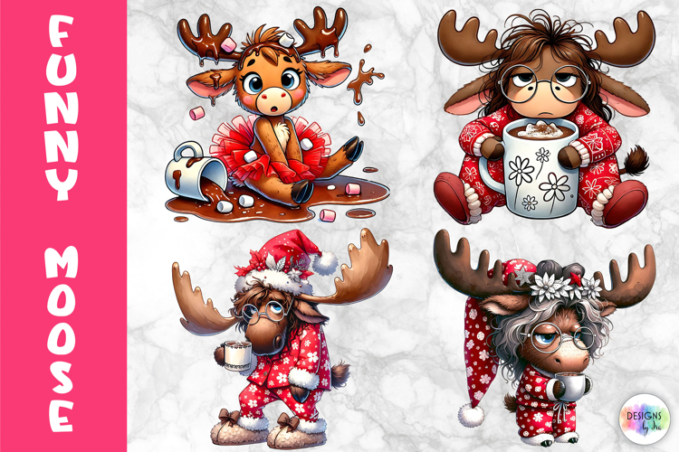 Funny Christmas Moose Clipart, Cute Holiday Animal PNG