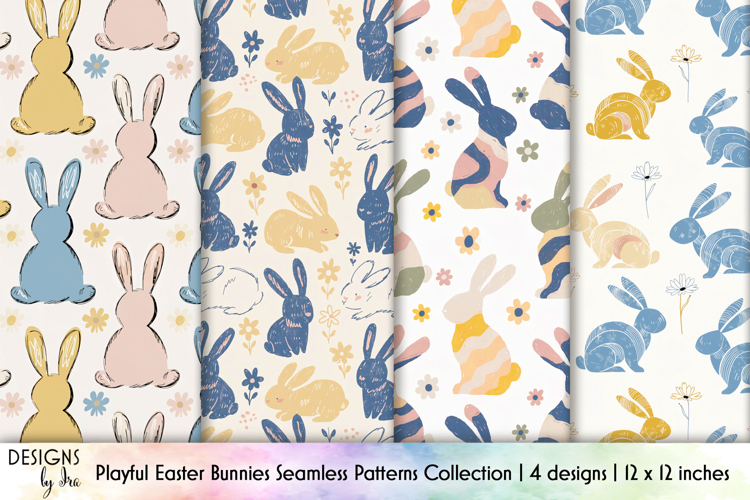 Playful Easter Bunny Seamless Patterns, Easter Digital Paper