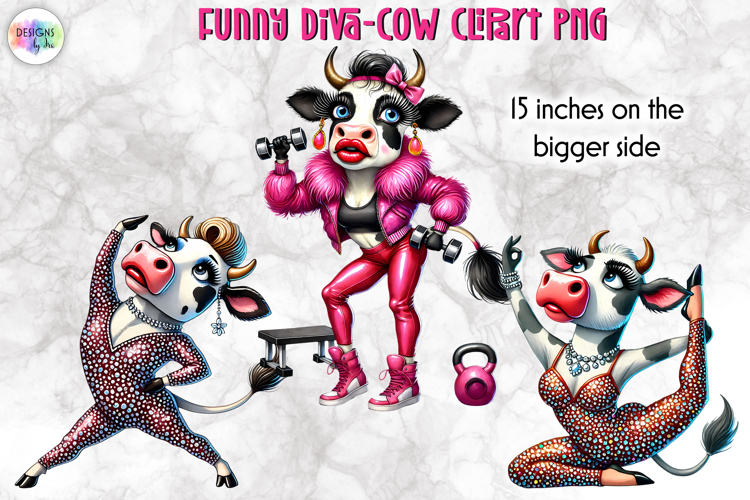 Funny Diva Cow PNG Clipart, Glamorous Cow Sublimation