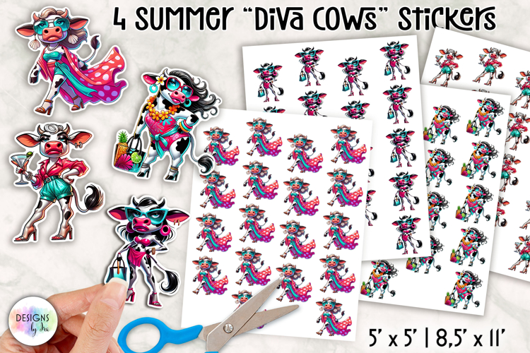 Summer Cows Stickers PNG, Cute and Stylish Cow Clipart