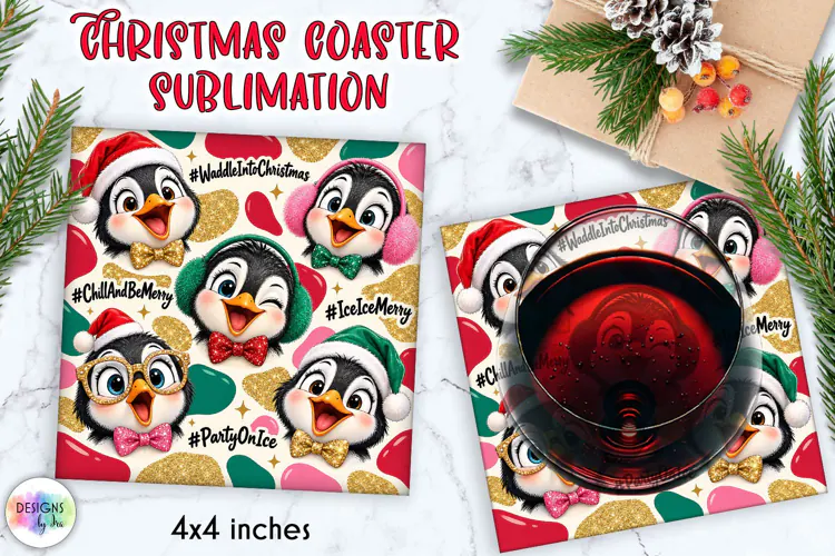 Funny Christmas Penguin Coaster Sublimation