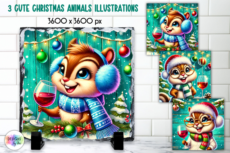 Cute Christmas Animals Illustration, Wine Lover Christmas