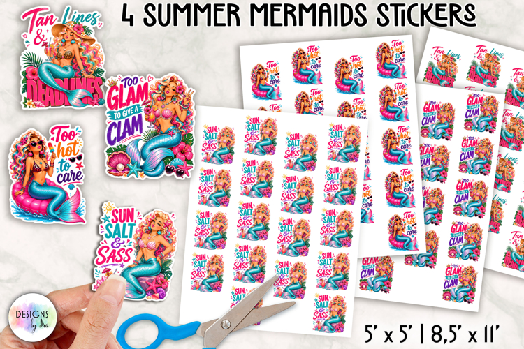 Summer Mermaid Stickers PNG, Tropical Planner Stickers