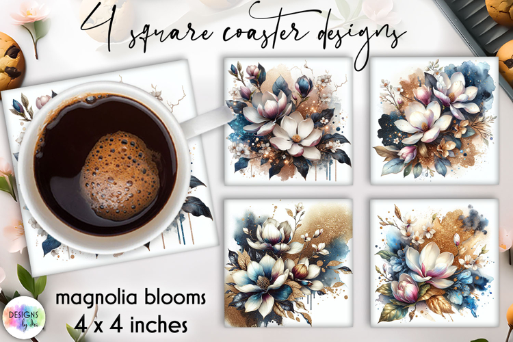Magnolia Flower Coaster Sublimation, Spring Flowers Coasters
