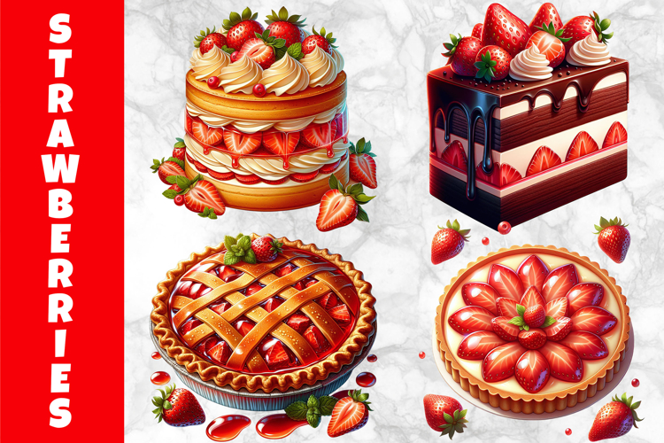 Strawberry Cakes and Tart Dessert Clipart, Strawberries PNG