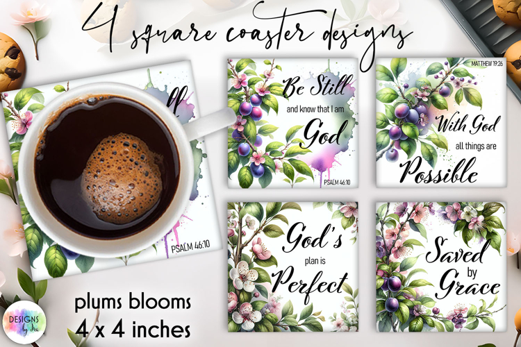 Religious Quotes and Plum Blossoms Coasters, Christian PNG
