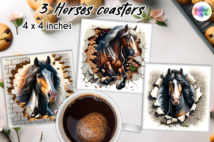3D Horse Coasters, Wall Break Horse Art, Printable Coaster
