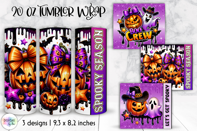 Halloween Tumbler Wraps, Boo Crew Pumpkin Skinny Tumbler