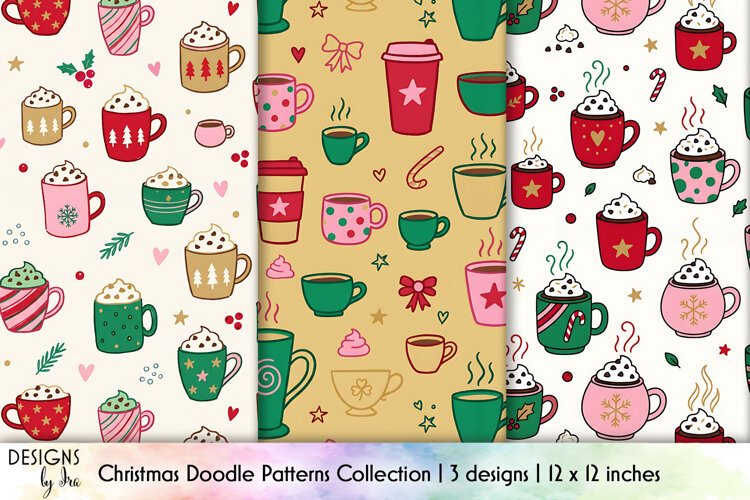 Cozy Christmas Coffee Cups Seamless Patterns example image 1