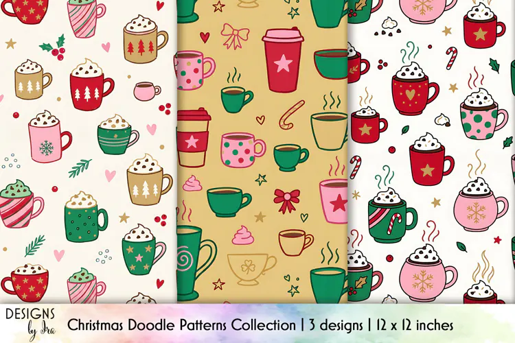 Cozy Christmas Coffee Cups Seamless Patterns