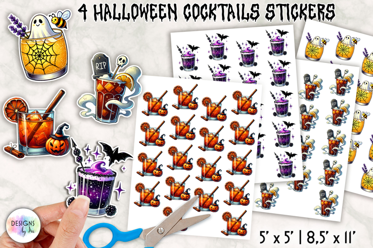 Halloween Cocktail Stickers, Spooky Drink Clipart, Printable