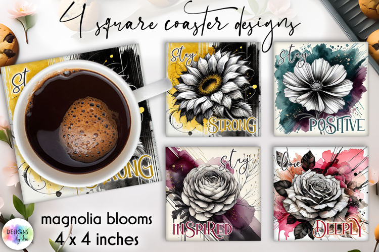 Floral Motivational Coaster Designs, Inspirational Quotes