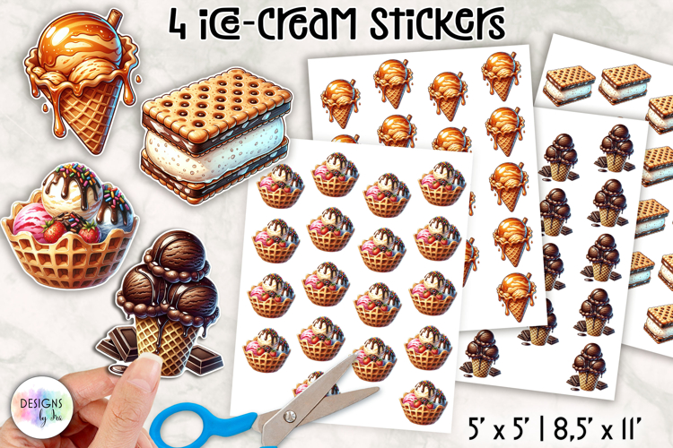 Summer Ice Cream & Popsicle Stickers PNG, Summer Stickers