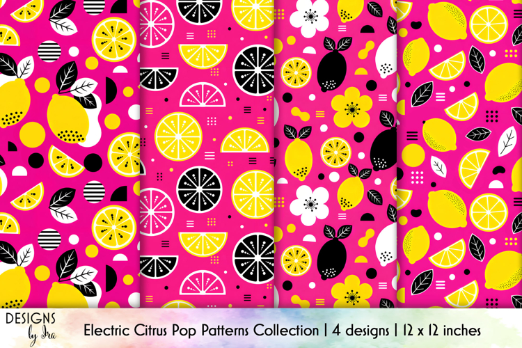 Vibrant Lemon Seamless Patterns, Neon Citrus Digital Paper
